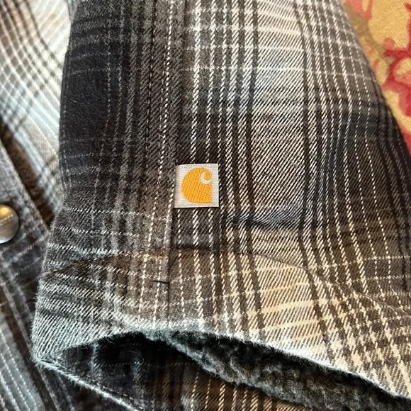 CARHARTT Size Medium 8/10 Plaid SnapFront Flannel Nubby Fleece Line Cotton CHORE - Picture 12 of 16